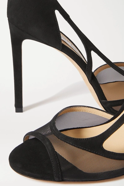 Shop Jimmy Choo Liu 100 Suede And Mesh Sandals In Black