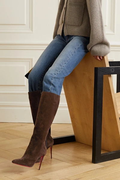 Shop Christian Louboutin Eloise 100 Suede Knee Boots In Brown