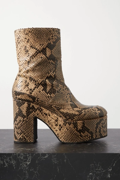 Shop Dries Van Noten Snake-effect Leather Platform Ankle Boots In Beige