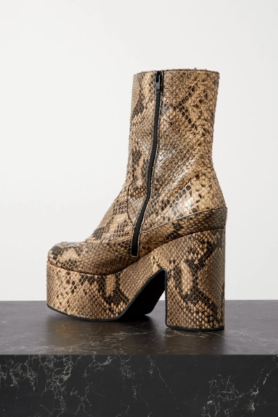 Shop Dries Van Noten Snake-effect Leather Platform Ankle Boots In Beige