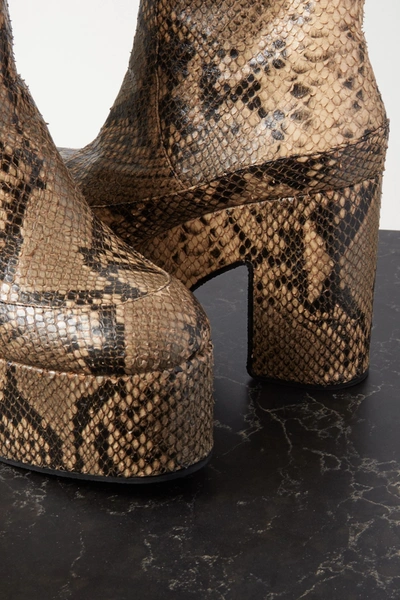 Shop Dries Van Noten Snake-effect Leather Platform Ankle Boots In Beige