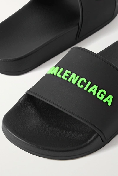 Shop Balenciaga Piscine Logo-embossed Rubber Slides In Black