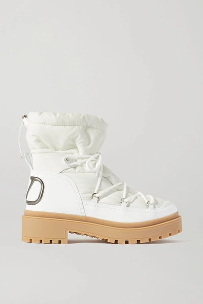 Shop Valentino Logo-detailed Leather And Quilted Shell Ankle Boots In White
