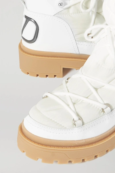 Shop Valentino Logo-detailed Leather And Quilted Shell Ankle Boots In White