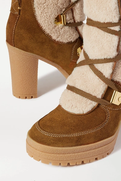 Shop See By Chloé Leather-trimmed Suede And Shearling Ankle Boots In Tan