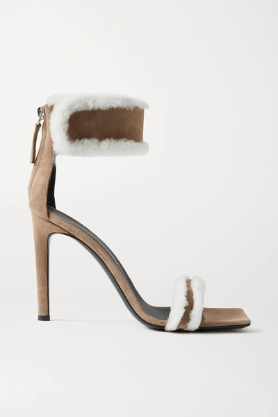 Shop Giuseppe Zanotti Kanda Shearling-trimmed Suede Sandals In Tan