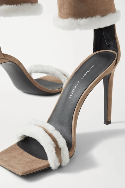 Shop Giuseppe Zanotti Kanda Shearling-trimmed Suede Sandals In Tan