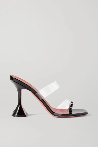 Shop Amina Muaddi Sami Crystal-embellished Patent-leather And Pvc Sandals In Black