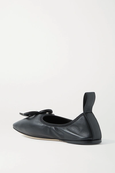 Shop Loewe Faux Pearl-embellished Leather Ballet Flats In Black
