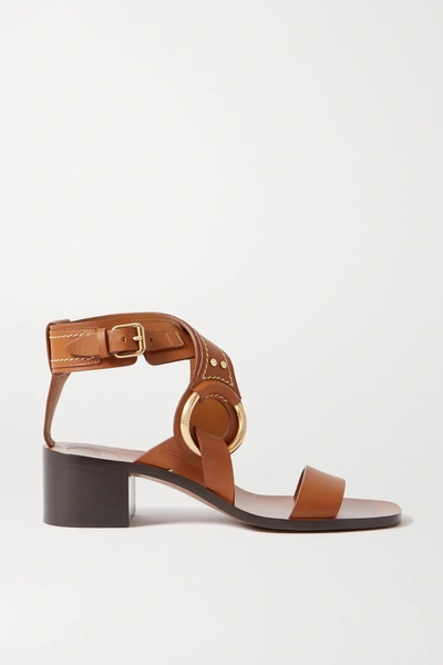 Shop Chloé Demi Embellished Leather Sandals In Tan