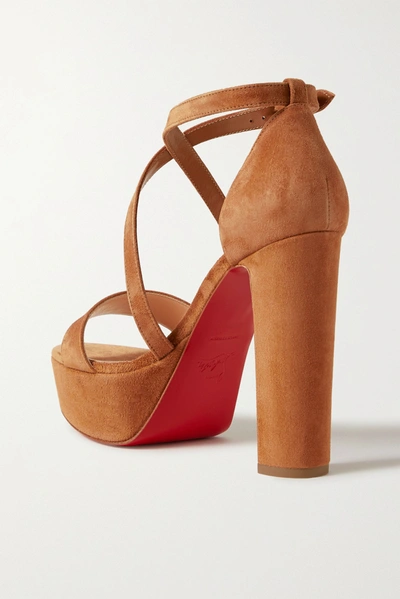 Shop Christian Louboutin Loubi Bee Alta 130 Suede Platform Sandals In Tan