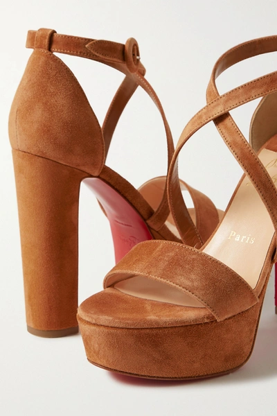 Shop Christian Louboutin Loubi Bee Alta 130 Suede Platform Sandals In Tan