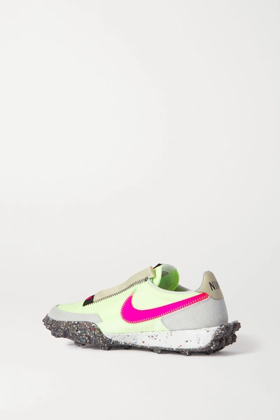 Shop Nike Waffle Racer Crater Leather And Suede-trimmed Shell Sneakers In Bright Yellow