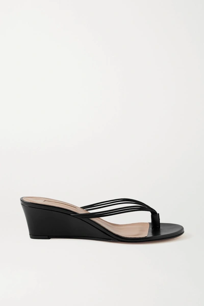 Shop Aquazzura Pedi 45 Leather Wedge Sandals In Black