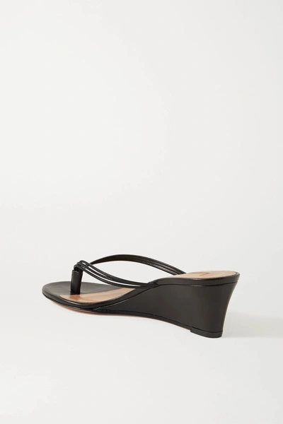 Shop Aquazzura Pedi 45 Leather Wedge Sandals In Black