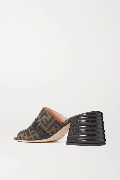 Shop Fendi Promenade Croc-effect Leather And Canvas Mules In Brown