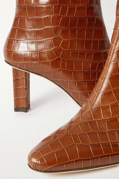 Shop Staud Brando Croc-effect Leather Ankle Boots In Tan