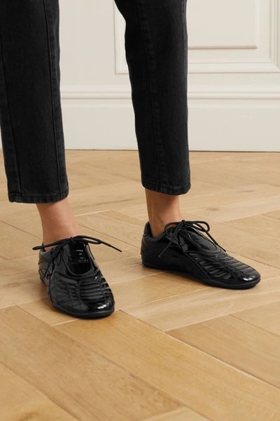 Shop Balenciaga Zen Quilted Faux Patent-leather Sneakers In Black