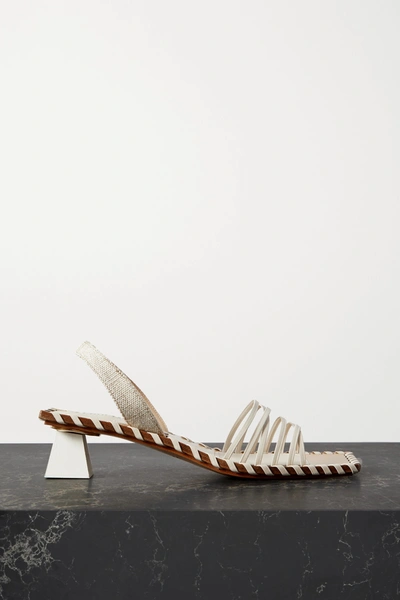 Shop Jacquemus Valerie Leather And Canvas Slingback Sandals In White