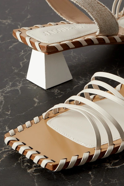 Shop Jacquemus Valerie Leather And Canvas Slingback Sandals In White