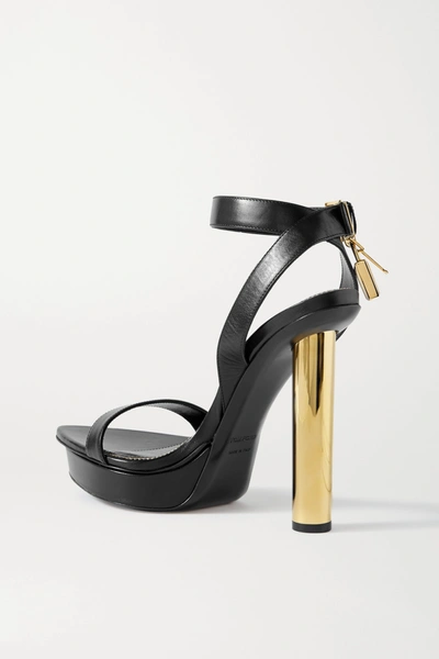 Shop Tom Ford Padlock Leather Platform Sandals In Black