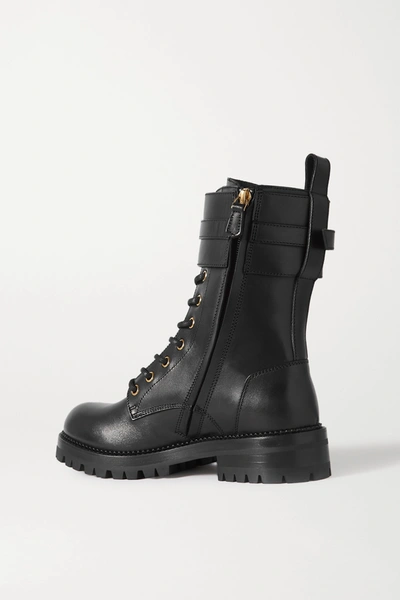 Shop Versace Embellished Leather Ankle Boots In Black