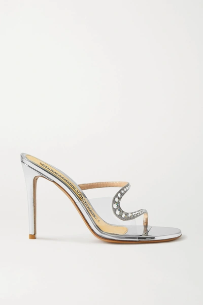 Shop Alexandre Vauthier Ava Crystal-embellished Metallic Leather And Pvc Sandals In Silver