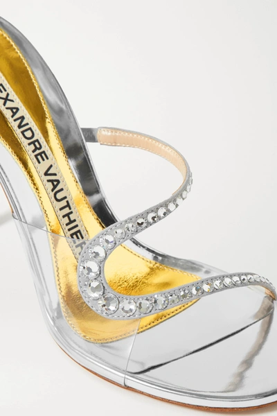 Shop Alexandre Vauthier Ava Crystal-embellished Metallic Leather And Pvc Sandals In Silver