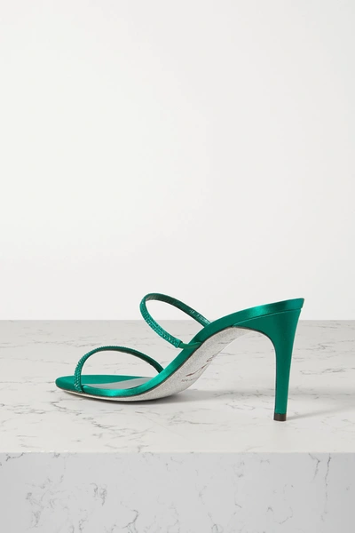 Shop René Caovilla Bessie Crystal-embellished Satin Mules In Green