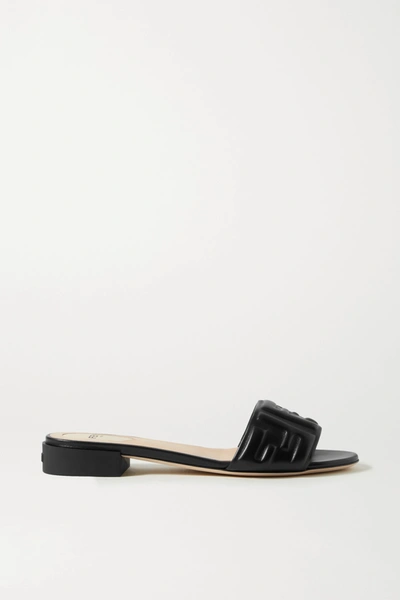 Shop Fendi Logo-embossed Leather Sandals In Black
