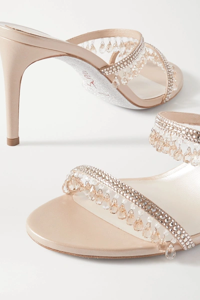Shop René Caovilla Crystal-embellished Satin And Metallic Leather Sandals In Beige
