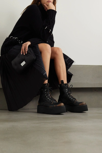 Shop R13 Distressed Leather Platform Ankle Boots In Black