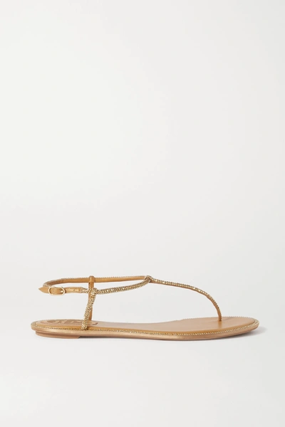 Shop René Caovilla Diana Crystal-embellished Metallic Leather Sandals In Gold