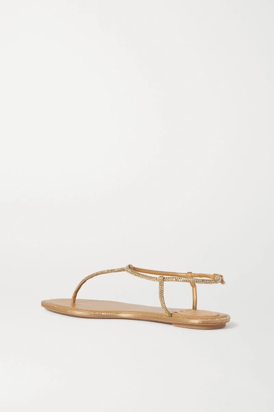 Shop René Caovilla Diana Crystal-embellished Metallic Leather Sandals In Gold