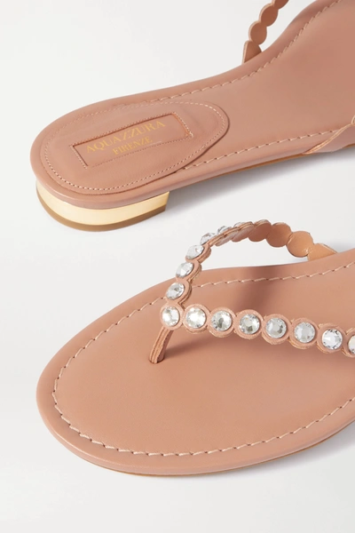 Shop Aquazzura Tequila Crystal-embellished Leather Flip Flops In Neutral