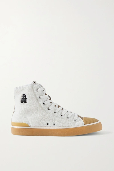 Shop Isabel Marant Benkeen Suede, Canvas And Rubber-trimmed Faux Shearling Sneakers In White