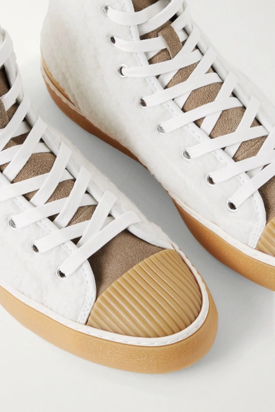 Shop Isabel Marant Benkeen Suede, Canvas And Rubber-trimmed Faux Shearling Sneakers In White