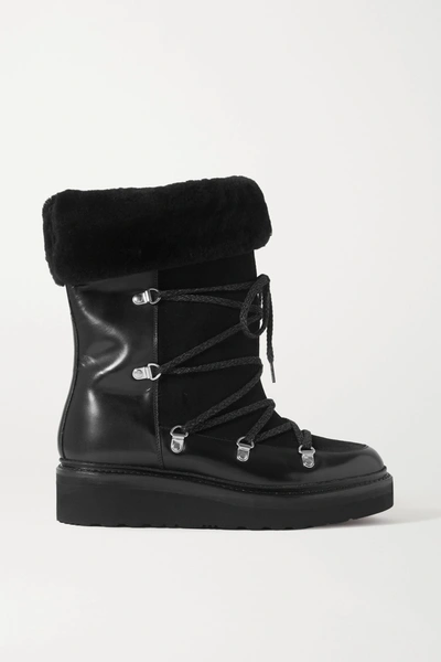 Shop Grenson Camille Shearling-lined Leather And Suede Ankle Boots In Black