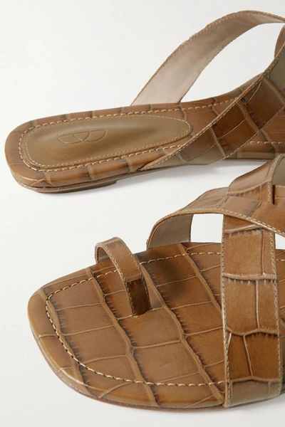 Shop Porte & Paire Croc-effect Leather Sandals In Tan