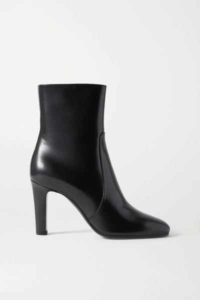 Shop Saint Laurent Blu Leather Ankle Boots In Black