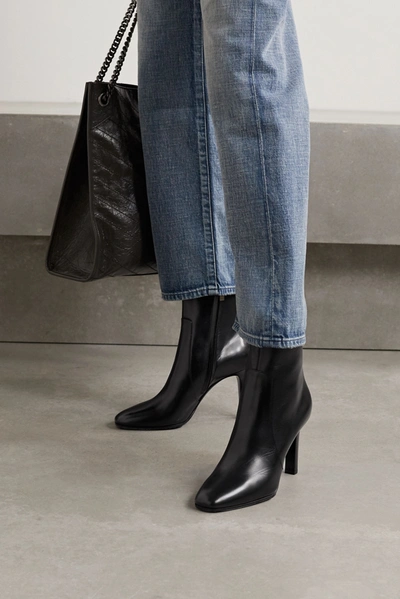 Shop Saint Laurent Blu Leather Ankle Boots In Black
