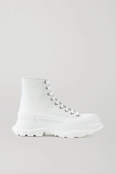 Shop Alexander Mcqueen Canvas And Rubber Exaggerated-sole Ankle Boots In White