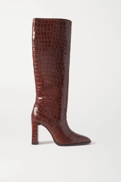 90mm Camilla Croc Embossed Leather Boots In Tan