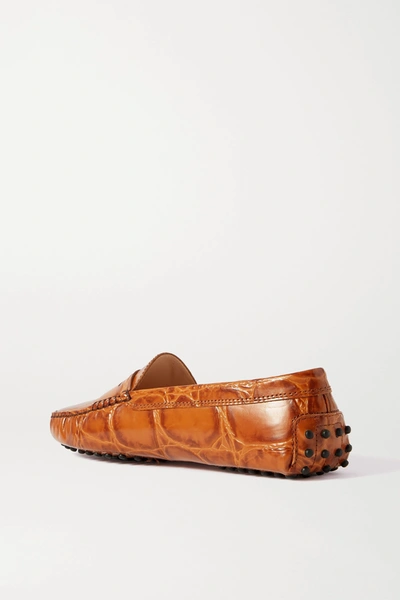 Shop Tod's Gommino Croc-effect Leather Loafers In Tan
