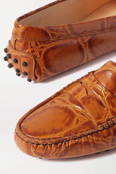 Shop Tod's Gommino Croc-effect Leather Loafers In Tan
