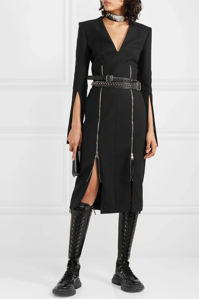 Shop Alexander Mcqueen Glossed-leather Exaggerated-sole Knee Boots In Black