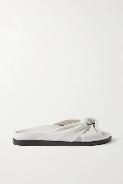 Shop Porte & Paire Knotted Leather Slides In White