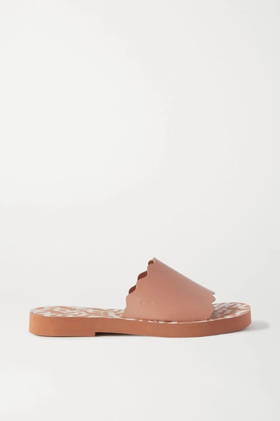 Shop See By Chloé Scalloped Leather Slides In Neutral