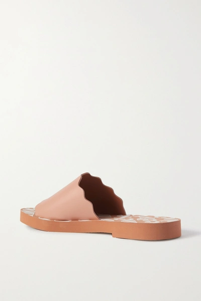 Shop See By Chloé Scalloped Leather Slides In Neutral