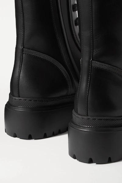Shop Brunello Cucinelli Bead-embellished Leather Ankle Boots In Black